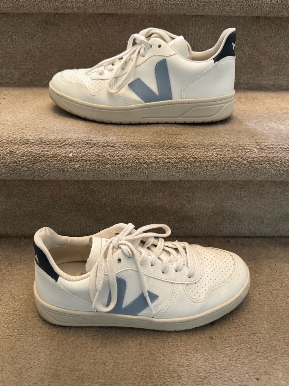 Veja Low-Top Sneakers in White with Light Blue V